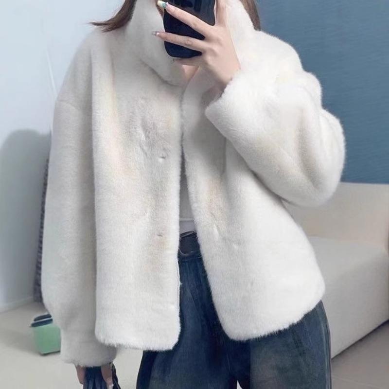 Autumn and winter new imitation velvet fur stand-up collar short top women's cotton fur coat thickened