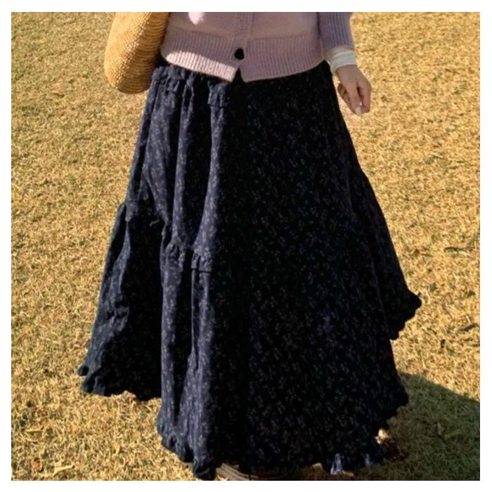 Artistic Purple Floral A-line Skirt: High Waist, Mid-Length, Casual & Slimming Fashion L