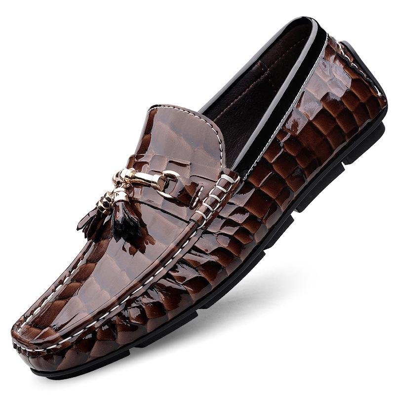 Men's Embossed Cowhide Moccasins - Slip-On Casual Leather Driving Loafers 