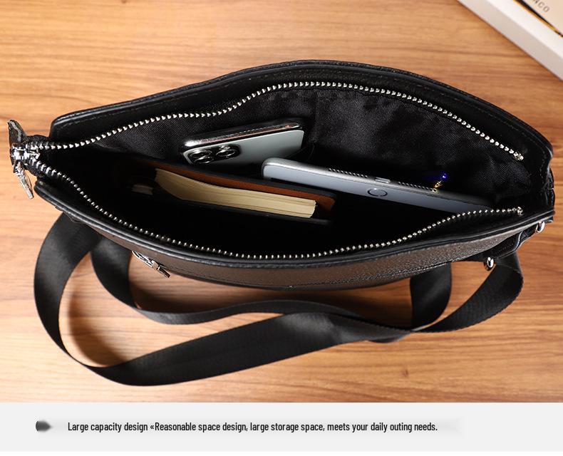 Men's Genuine Leather Embossed Vertical Shoulder Bag - Business and Casual Style