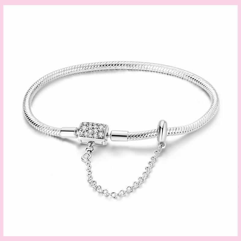 925 Sterling Silver Bracelet Star Moon Blue Eyes Zircon Heart Safety Chain Bracelets Snake Bone Chain Fit DIY Charms Jewelry