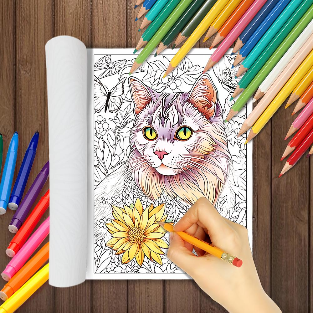 1 szt., Kolorowanka dla kota, Kolorowanka dla nastolatków, 30 różnych wzorów, Gruby papier 100 gsm, Redukcja stresu, Prezent urodzinowy