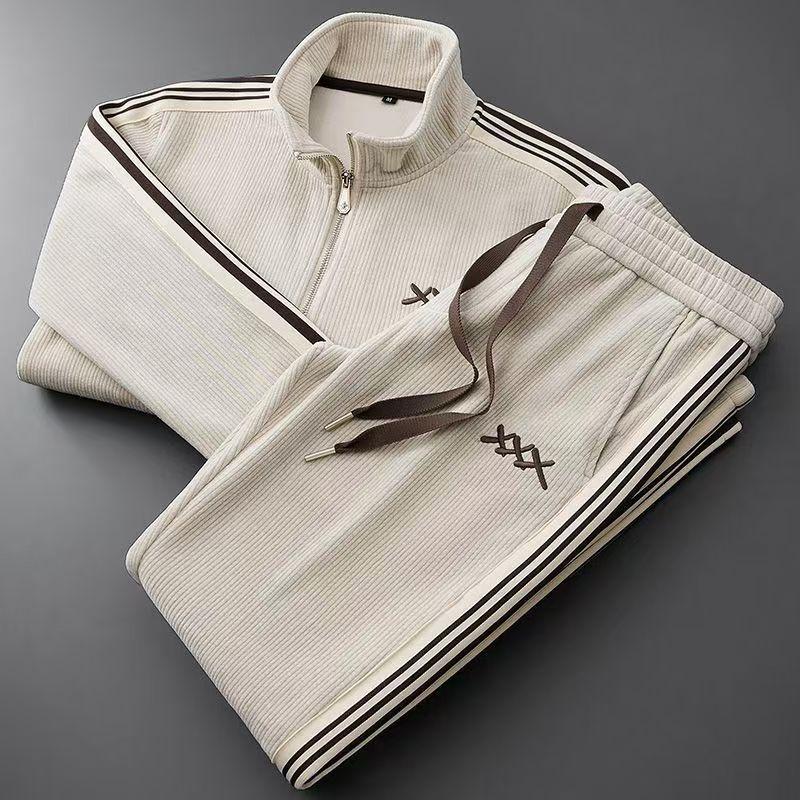 Autumn Winter  Men's Zipper Stand-up Collar Cardigan Jacket Straight Leg Sweatpants Two-piece Set Men's Warm Sports Sets Suit