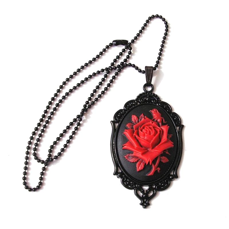 

Gothic Red Rose Cameo Choker Necklace Halloween Cosplay Jewelry Adjustable Pendant Necklace Victorian Necklace Jewelry