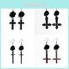 Gothic Black Cross Rose And Snake Animal Earrings With Handcrafted Alloy For Women