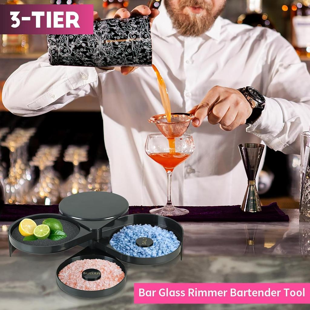 3-poziomowy Rimmer do Szkła Barowego Narzędzie Barmańskie, Zestaw Rimmerów do Soli Margarity, Rimmer Soli do Koktajli, 3-poziomowe Pudełko Solniczka Pojemnik na Przyprawy, Narzędzie Barowe do Koktajli