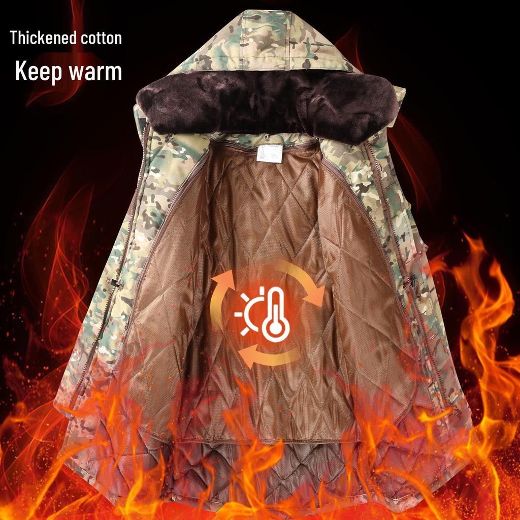 Men's Winter Camouflage Detachable Hooded Cotton Overcoat - Thickened Cold Protection Jacket