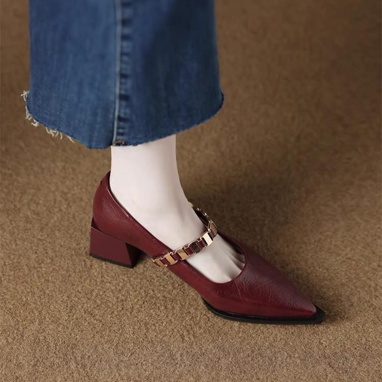 High heels women's 2025 new pointed French super beautiful Mary Jane women's shoes Maillard spring and autumn thick heels single shoes