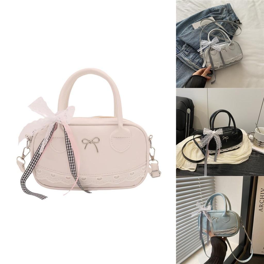 Simple Solid Color Silver Bow And Lace Decoration Women Casual Shoulder Bag For Women