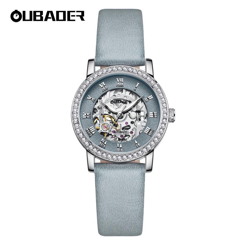 OUBAOER Women's Casual Mechanical Watch with Roman Numeral Dial, Waterproof Design