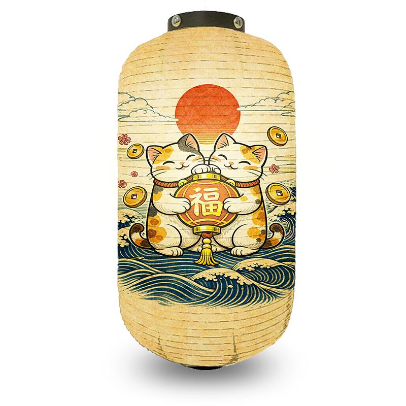 Japanese Style Lantern Japanese Hanging Happy-neko Lanterns Cloth Long Traditional Restaurant Bar Hotel Festival Decoration