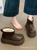 Thick-soled Snow Boots Women's 2026 New Winter Velvet Thickened Leather Waterproof and Non-slip Bread Shoes Brown Cotton Shoes
