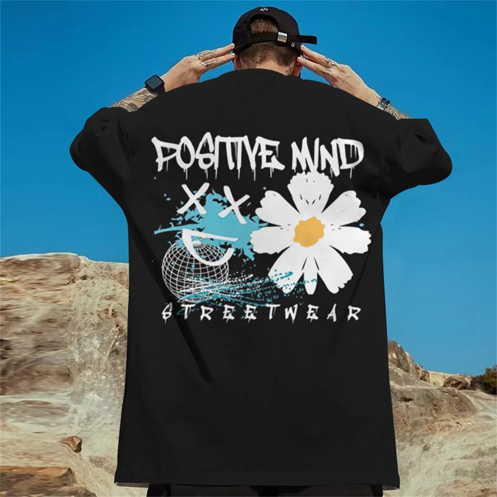 

Мужская футболка с принтом ромашек Новая тенденция Мужская летняя повседневная футболка с коротким рукавом Оверсайз Уличный хип-хоп Мужская одежда Топ L