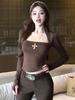 Spring and Autumn Spicy Girl Cropped Slimming Long-Sleeve T-Shirt for Women - Versatile and Flattering Base Layer Top