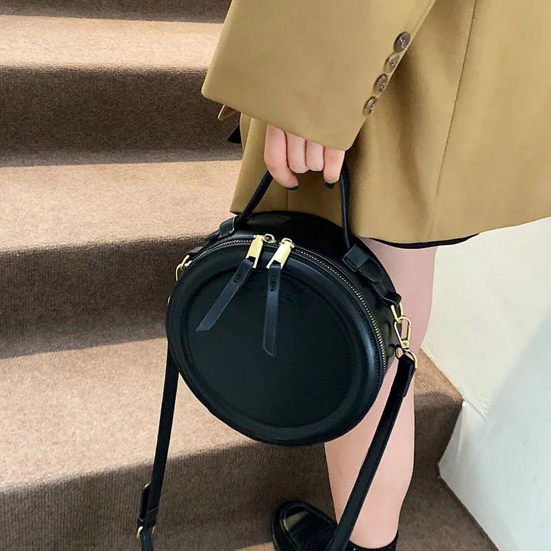 Round Design Lady Handbag Vintage PU Leather Shoulder Bag for Women Fashion Clutch Purses Crossbody Bag