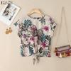 ZANZEA Women Casual Round Neck Summer Short Sleeve Print Cotton Blouse