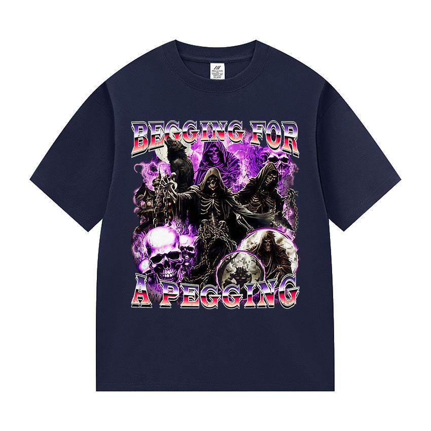 BEGG IN G FOR A PEGGING Funny Skeleton T Shirt Men's Vintage Gothic Short Sleeve T-shirts Casual Cotton Tops T-shirt Streetwear