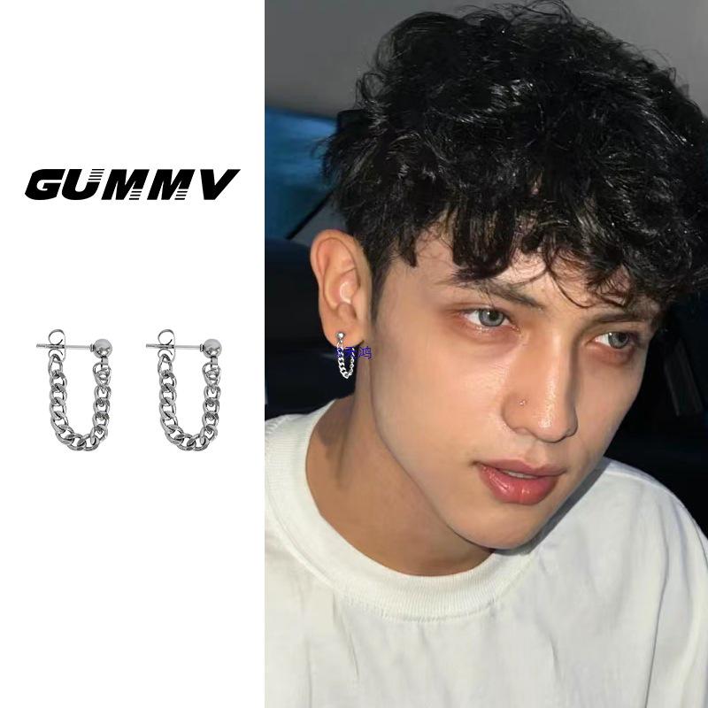 

Men s Hip Hop Trend Chain Stud Earrings with American Style Design Stud Earring - Single