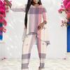 Women Plus Size Round Neck Long Sleeve Printed Layered Top Long Pants Two Piece Set