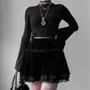 Women Gothic Velvet Mini Skirt High Waist Cross Embroidery Lace Ruffled Hem Short Skirt Winter Streetwear