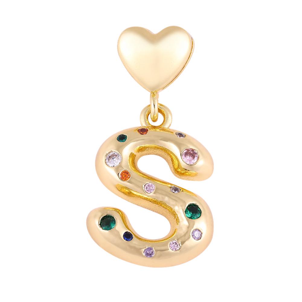 18K Gold-Plated Zircon Necklace with Cross and Colorful Letter Pendants