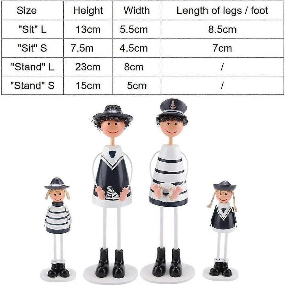 Wooden Navy Style Miniature Dolls Decor Family Dolls with Angel Wing Ornament Desktop Crafts