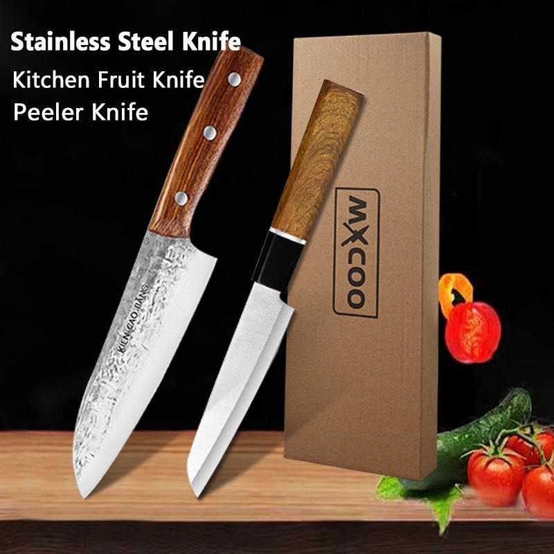 Stainless Steel Japanese Kitchen Knife Fruit Peeler Knife Hand-forged Butcher Knife Wooden Handle Cooking Knife and Accessories