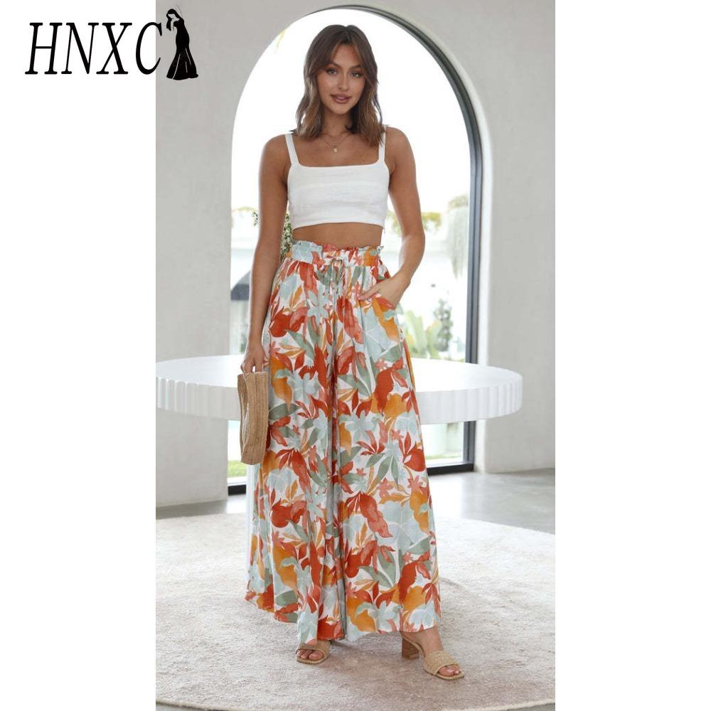 HNXC Women's Fashion Casual Solid Color Print Pants & Capris
