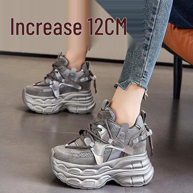 Women's Breathable Chunky Sneakers - 12cm Platform, Mesh, Small Size, A8951