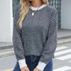 IHUASU Damen Herbst und Winter Gestreifter Mode Langarm O-Ausschnitt Gestrickter Lockerer Patchwork Pullover Pullover