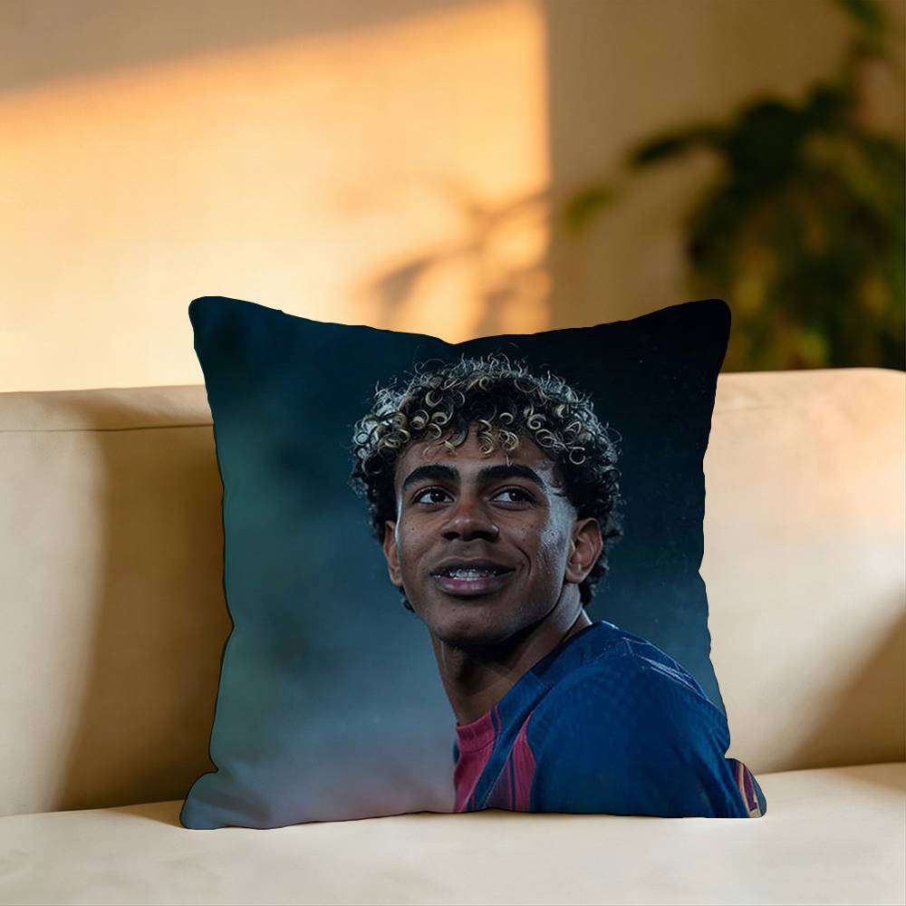 Football Star Lamine Yamal Pillow Case Square DoubleSided Sofa Cushion Cover Bedroom Bedside Pillow