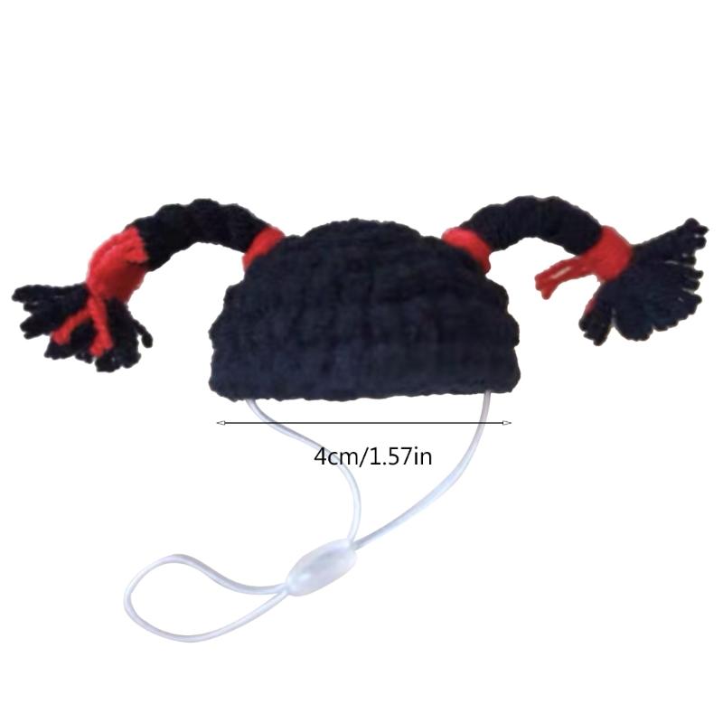 Bird Hats for Parrots Fun Upright Braids Costume Accessories Knitted Hat with Stretchy Strap for Hamsters Parakeets