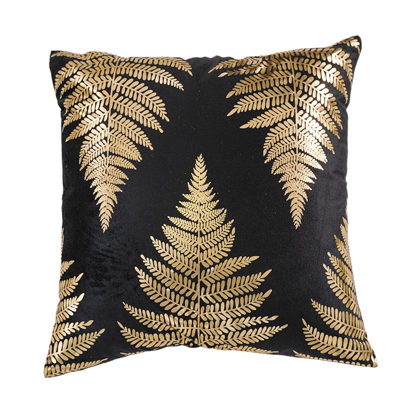 New Hot Stamping Leaf Letter Pillow Case Short Plush Black and White Sofa Bedroom Cushion Pillow