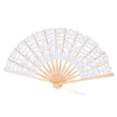 Folding Fan Hallow Lace Bamboo Bones Vintage Style Hand Fan with Tassel for Performance Clothes