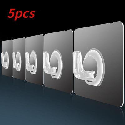 5pcs Transparent Wall Hook Strong Self Adhesive Door Wall Hangers Hooks Suction Heavy Load Rack Cup Sucker Kitchen Bathroom Hooks