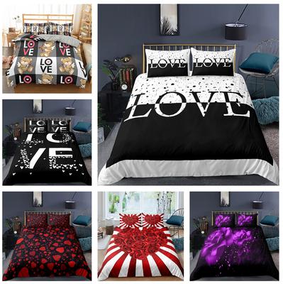 Set Letto 3D Love Coppia Romantico Piumone Copripiumino Federa 2/3 pezzi King Queen Letto Lusso Tessile per la Casa Set Copripiumino