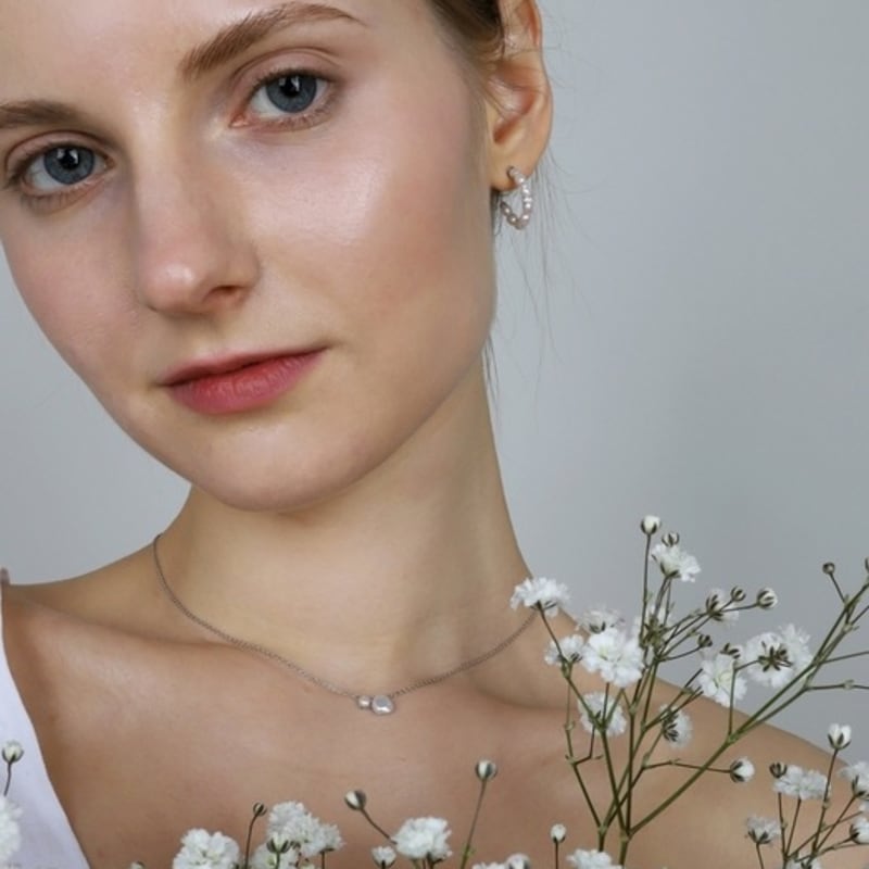 Ozel Silver925 CZ Rings with Natural Water Pearl Hoop Earrings PS157E