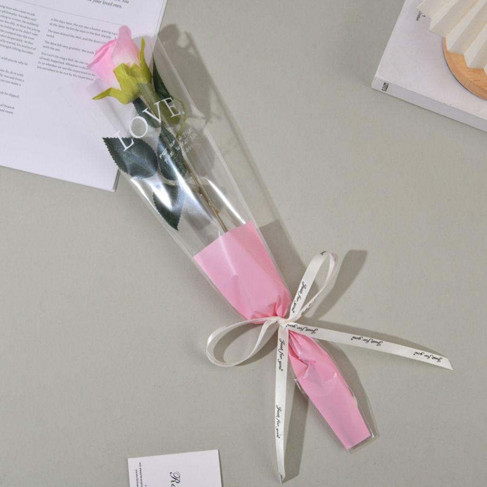 50Pcs Transparent Flower Packaging Bag Love Single Rose Sleeves Creative Bouquet Wrapper  Wedding