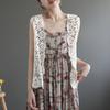 Summer Women Lace Vest Loose Cut-out Cardigan Vest Bohemian Style Cotton Woven Open Front Vest Thin Outwear