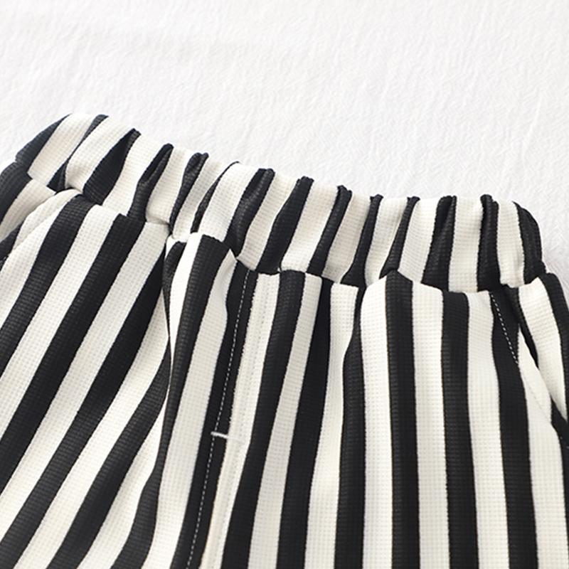 Boys' 2-Piece Cotton Set - Round Neck Cartoon T-shirt + Casual Striped Shorts - High-Quality Casual Outfit -S-XXL