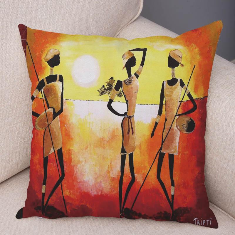 Abstract Painting African Living Pillowcase Woman Home Decor Gallery Exotic Cushion Cover