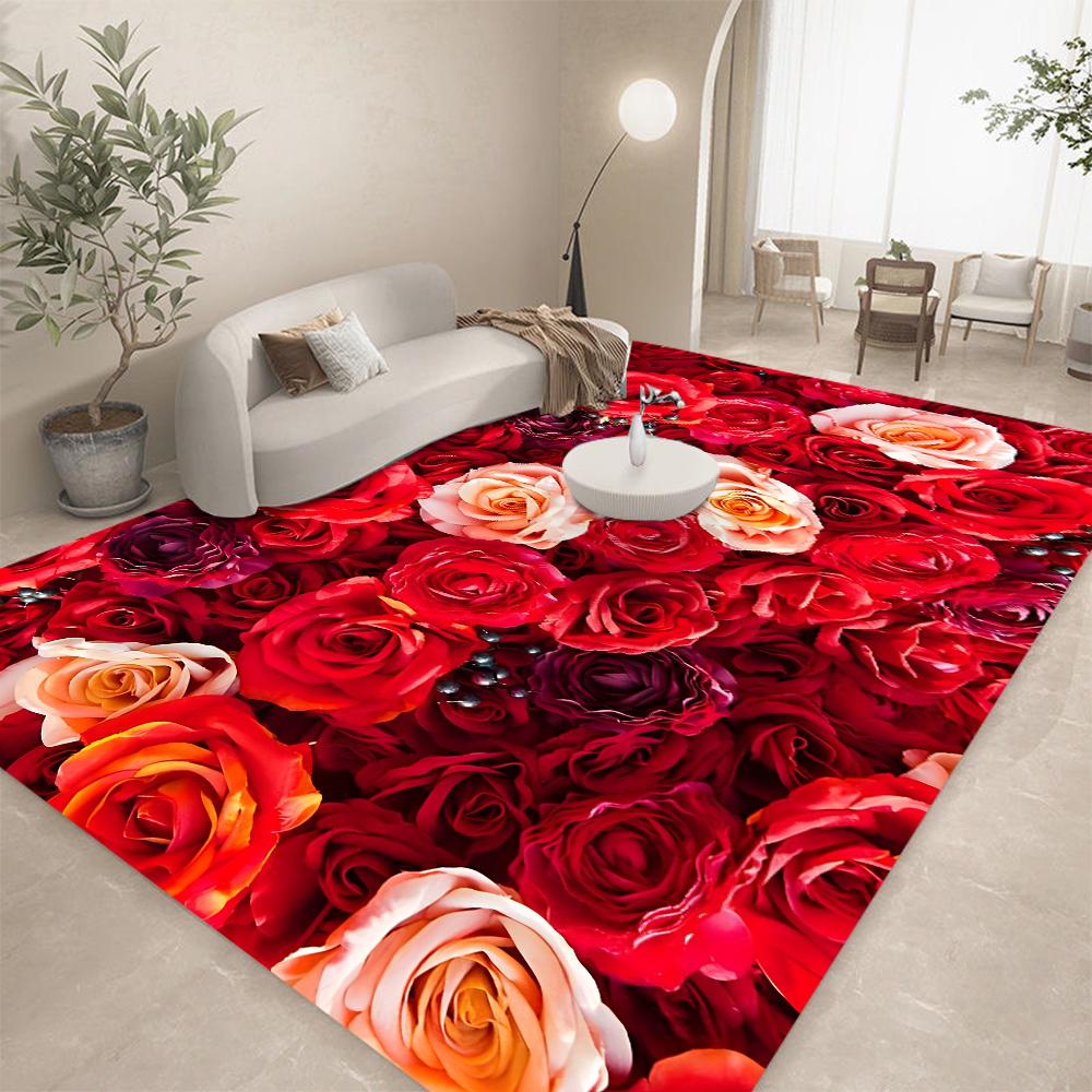 Blooming Rose Floral Living Room Area Rug Rose Rug for Girls Romantic Valentine Gift Flower Room Bedroom Home Decor Carpet