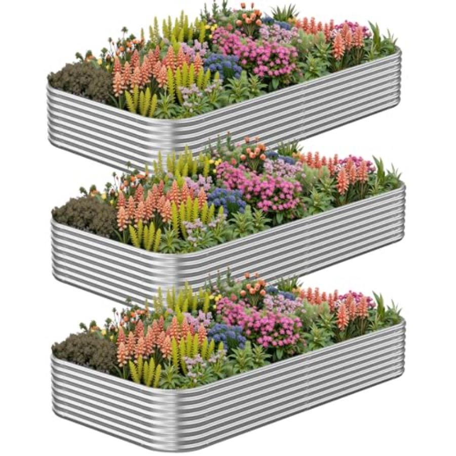 

3 Pack Corrugated Galvanized Steel Raised Garden Bed Outdoor Metal Above Ground Garden Bed for Vegetables and Flowers 3x2FT Dar United States