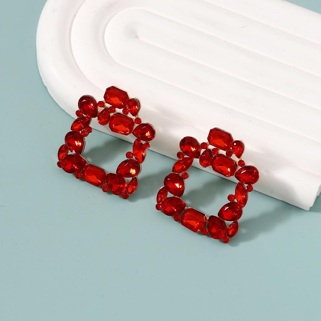New Simple Geometric Square Alloy Cutout Personality Fashion Creative Rhinestone Earrings Versatile Earrings Women