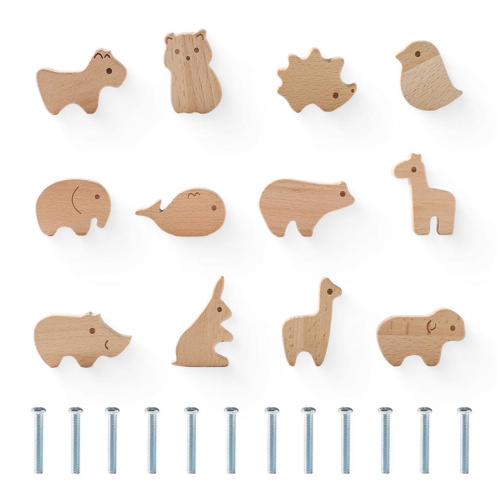 1piece/12pcs/6pcs Cute Animal Shape Drawer Pull Cabinet Handle Round Wood Knobs Decorative Wooden Drawer Pulls Durable