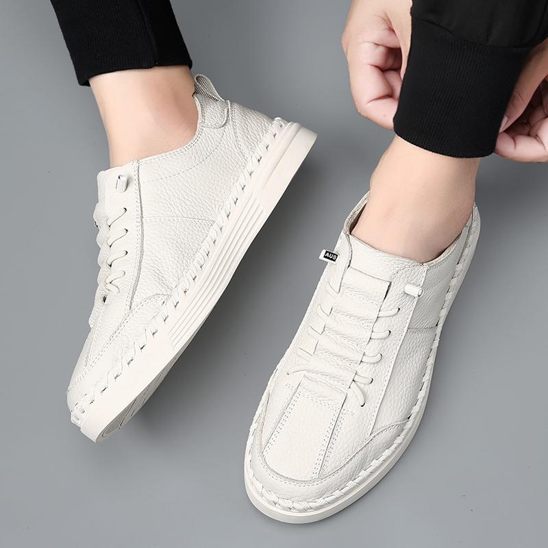 Men Leather Walking Shoes Spring Summer New Trendy All-match Platform Casual Shoes British Leather Sneakers Mens Slip On Flats