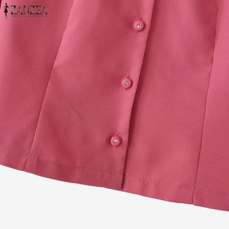 ZANZEA Women Doll Collar Loose Casual 3/4 Sleeve Blouse