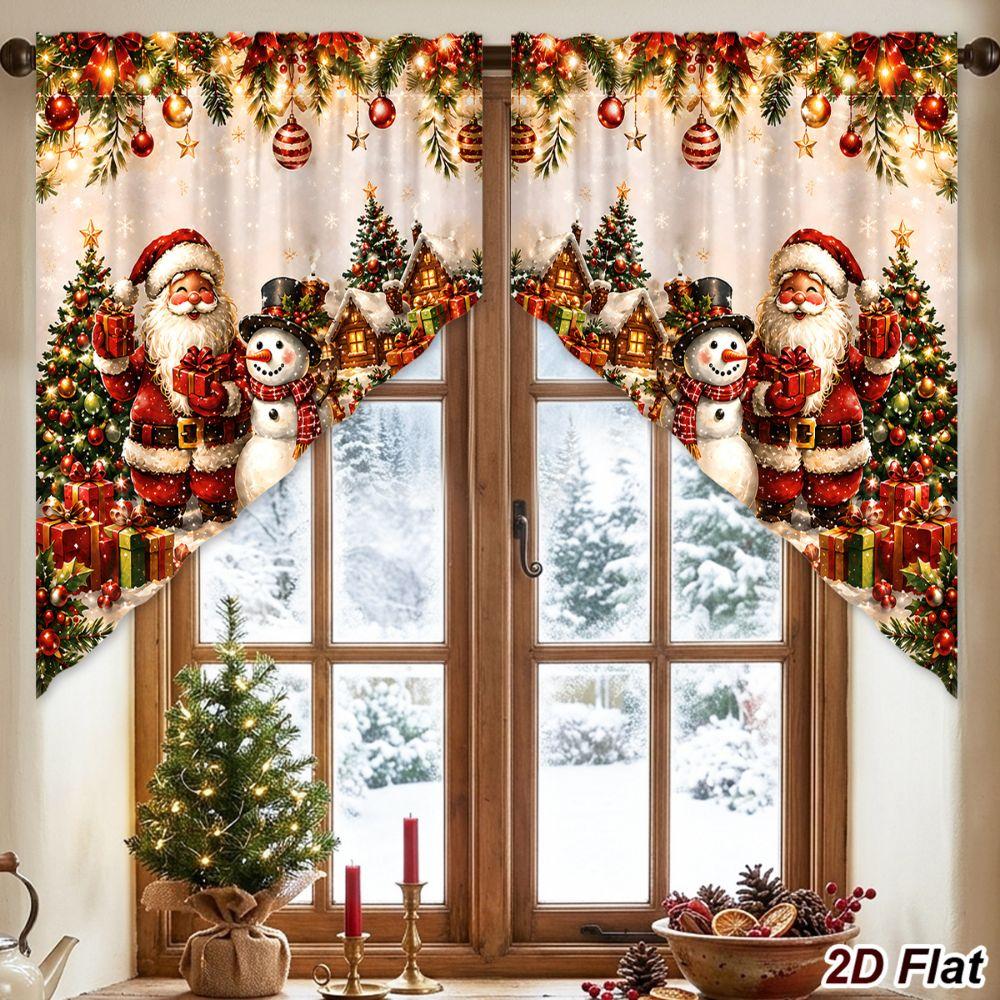 Polyester Short Curtains Cartoon Santa Snowman Triangle Curtains Christmas Party