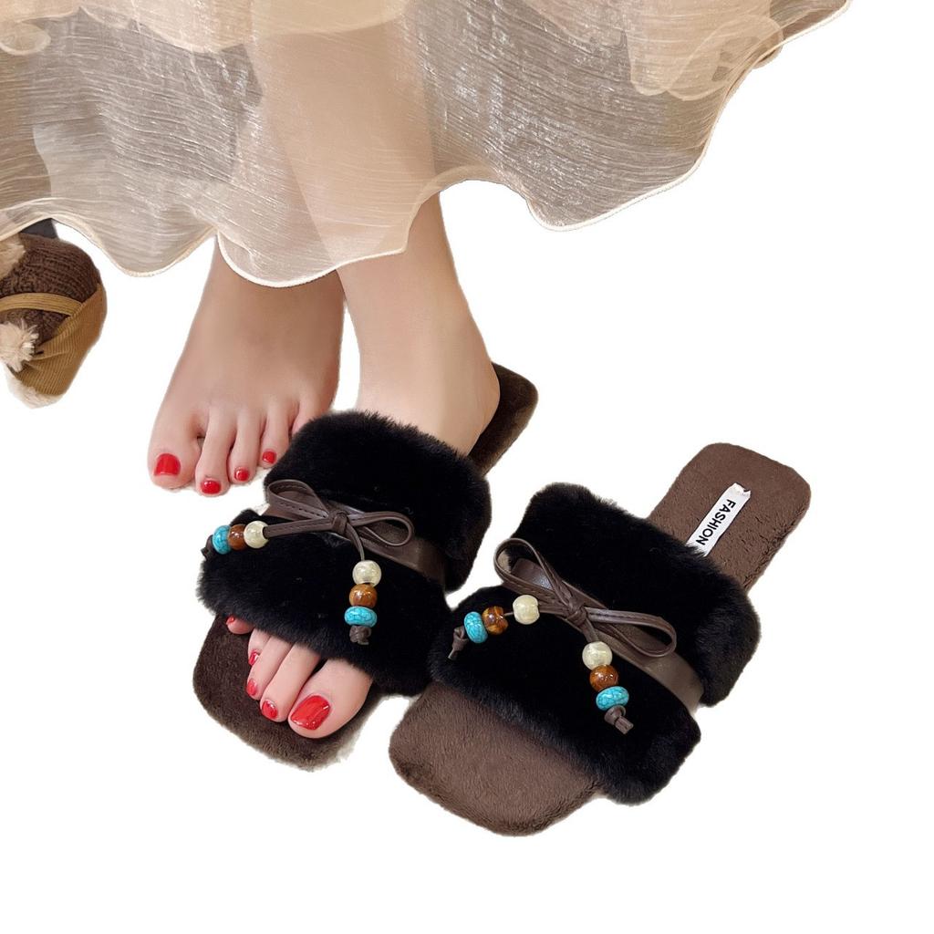 2025 vinter nya delikata fluffiga utsökta bomullstofflor damer ins bär tjocksuliga plysch varma fluffiga skor