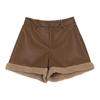 Women's High-Waisted PU Leather Patchwork Fur Shorts: Casual, Stylish, Slim Fit for Autumn & Winter